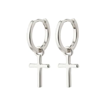 Pilgrim Daisy Recycled Silver Cross Hoop Earrings In Metallic