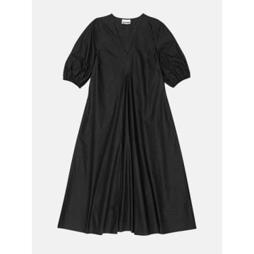 Shop Ganni Cotton Poplin V-neck Long Dress