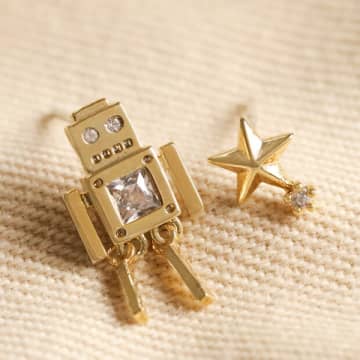 Lark London Lisa Angel Robot & Star Stud Earrings Gold