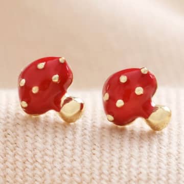 Lark London Lisa Angel Red Enamel Mushroom Stud Earrings Gold