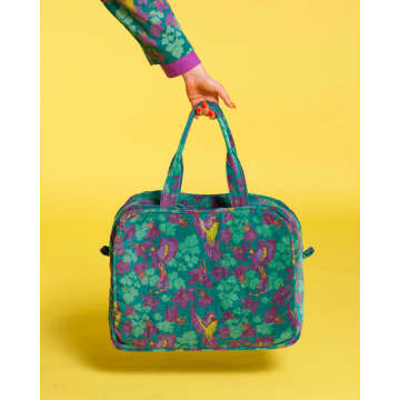Les Touristes Velvet Poppins Weekend Bag, Ancolie Emerald In Green