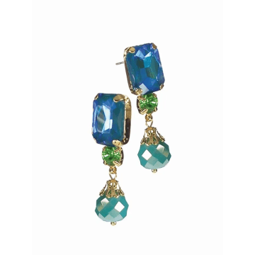 Hot Tomato Peacock And Teal Drop Earrings In Blue