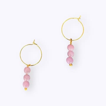 All The Things We Love Golden Lilac Quartz Hoop Earrings In Pink