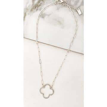 Envy Jewellery Silver Necklace With Diamante Fleur In Metallic