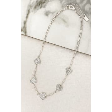 Envy Jewellery Silver Necklace With Diamante Hearts In Metallic