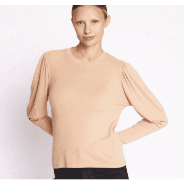 Berenice T-shirt With Long, Puffed Sleeves- Camel In Neutral