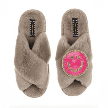 Laines London Classic Slipper With Smiley Brooch In Brown