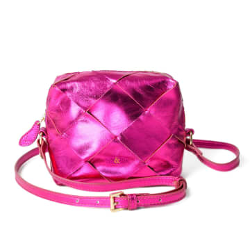 Bell & Fox Asha Hand Woven Crossbody Bag-fuchsia Metallic Leather In Pink