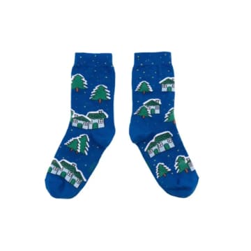 Coucou Suzette Snowy Village Socks In Blue