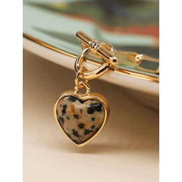 Pom Dalmation Effect Heart T-bar Necklace In Gold