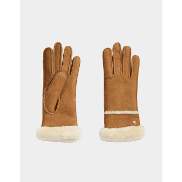 Ugg W Sheepskin Embroidery Gloves Size: L, Col: Chestnut In Brown