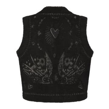Nooki Design Free Bird Embroidered Faux Shearling Gilet-black