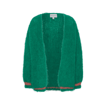 Shop American Dreams Olivia Cardigan In Jade Green With Coral Lurex Detail