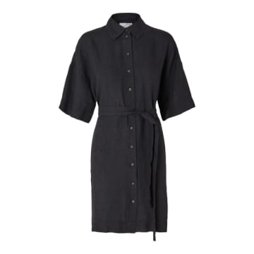 Shop Selected Femme Slflinnie Black Short Linen Dress