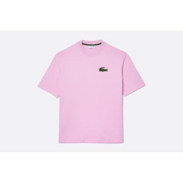 Shop Lacoste Loose Fit Large Crocodile Organic Heavy Cotton T-shirt Pink