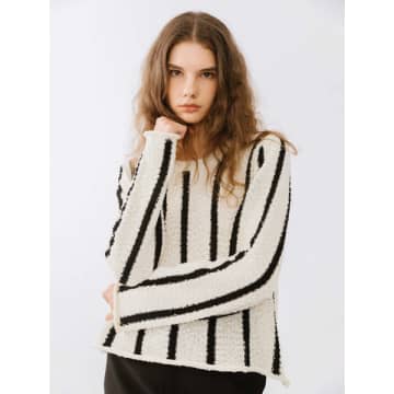 Shop Marram Trading Black & White Striped Knit Jumper