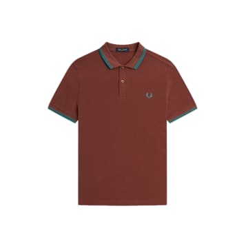 Shop Fred Perry Slim Fit Twin Tipped Polo Whisky Brown / Deep Mint / Deep Mint