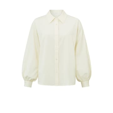 Shop Yaya Loose Fit Blouse With Collar And Long Balloon Sleeves | Ivory White