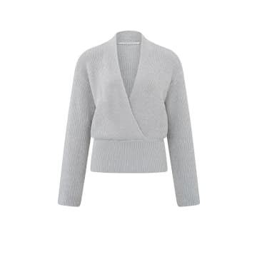 Shop Yaya Cropped Wrap Sweater Wide Sleeves | Harbor Mist Grey