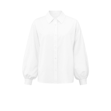 Shop Yaya Loose Fit Blouse With Collar And Long Balloon Sleeves | Pure White