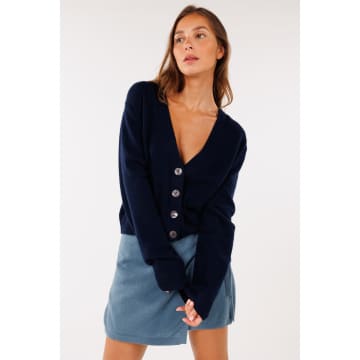 Shop Crush Cashmere Acai Fitted Cardigan Navy In Blue