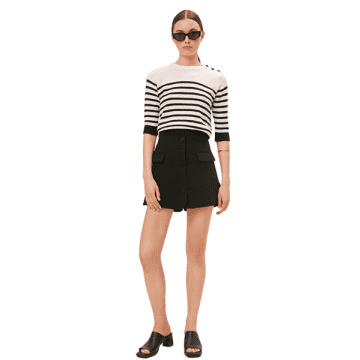 Shop Suncoo Peroza Knit 3/4 Sleeve Top In White Stripes From