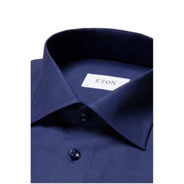 Shop Eton - Dark Blue Slim Fit Pin-dot Signature Twill Shirt 10001112727