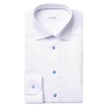 Shop Eton Slim Fit Semi Solid Twill Shirt In White