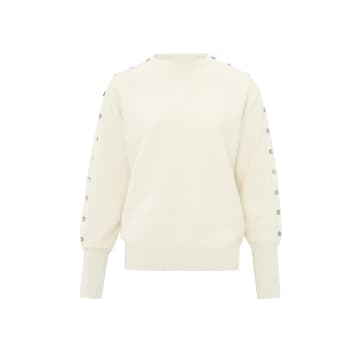Shop Yaya Sweater With Boatneck, Long Sleeves And Button Details |ivory White Melange