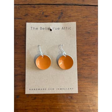 The Bellevue Attic Domed Enamel Sixpence Earrings | Pumpkin In Orange