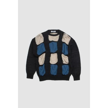 Shop Cristaseya Washi Paper Boatneck Sweater Black/beige/blue Patchwork