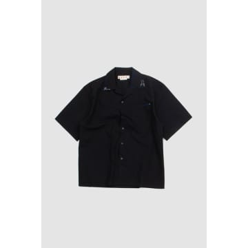 Shop Marni Cuban Collar Embroidery Shirt Organic Poplin Black
