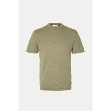 Shop Selected Homme Vetiver Berg Linen Knit Tee In Green