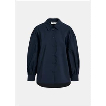Shop Essentiel Antwerp Febiba Taffata Woven Puff Sleeve Shirt In Blue