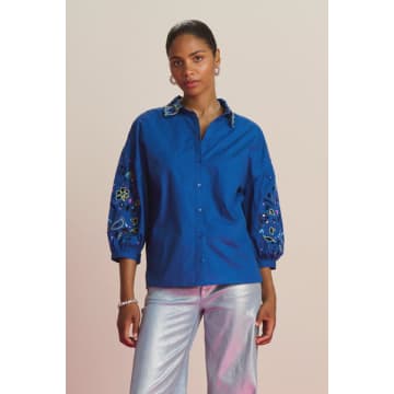 Shop Pom Amsterdam Embroidery Blouse In Blue