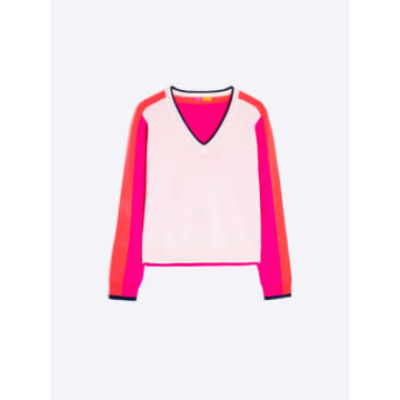 Shop Vilagallo Knitwear Sweater Cb V-neck Ecru&pink&orange