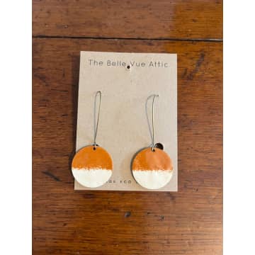 The Bellevue Attic Enamel Half Penny Earrings | Pumpkin And Cream In Orange