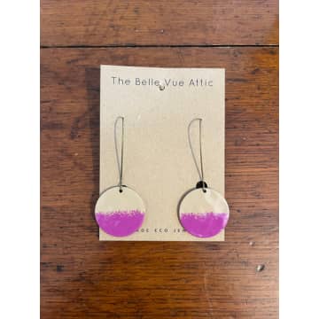 The Bellevue Attic Enamel Half Penny Earrings | Latte And Purple In Pink