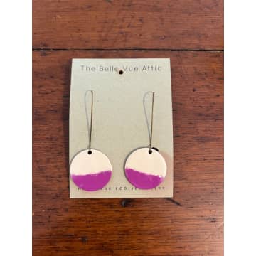 The Bellevue Attic Enamel Half Penny Earrings | Cream And Purple In Pink