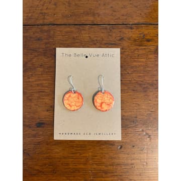 The Bellevue Attic Painted Sixpence Earrings | Gold And Coral In Orange