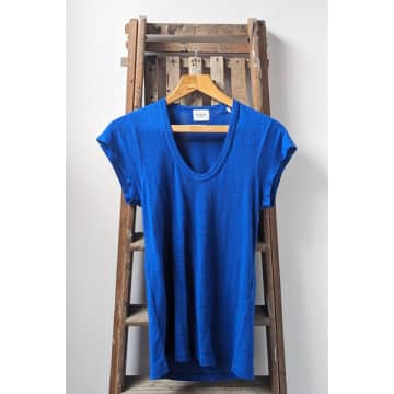 Shop Isabel Marant Zankou Electric Blue Linen T-shirt