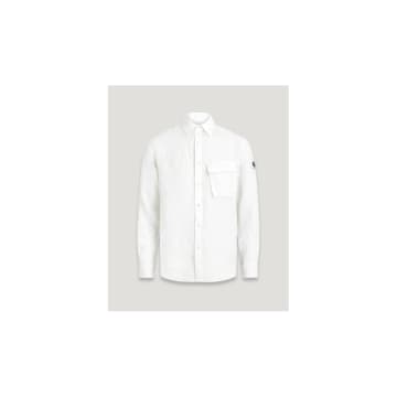 Shop Belstaff Scale Linen Shirt With Pocket Col: Aloe Green