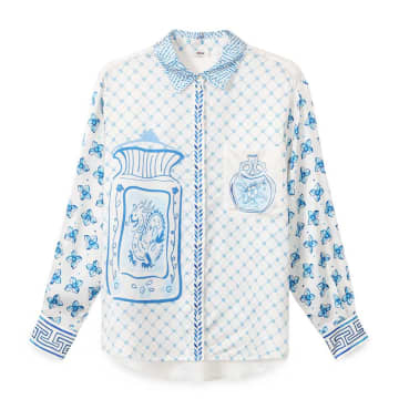 Me 369 Isabel Printed Shirt In White/blue