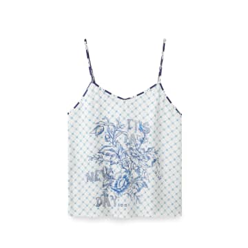 Me 369 Angelique Printed Camisole In White/blue