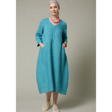 Sahara Ticking Stripe Linen Bubble Dress In Teal/night In Blue