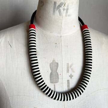 Lynsey Walters Velvet Edge Necklace Black/white/red Stripe