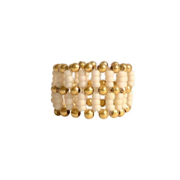 Ibu Jewels Antique Beige Stretch Ring In Gold