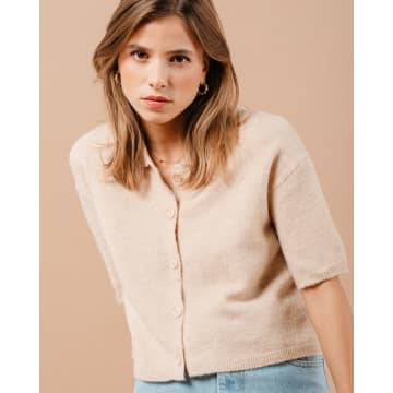 Shop Grace & Mila Short Sleeve Knitted Cardigan In Neturals