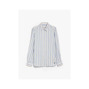 Shop Max Mara Weekend Lari Linen Striped Long Sleeve Shirt Col: Blue Stripe