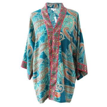 Powell Craft Turquoise & Pink Paisley Viscose Summer Jacket In Blue